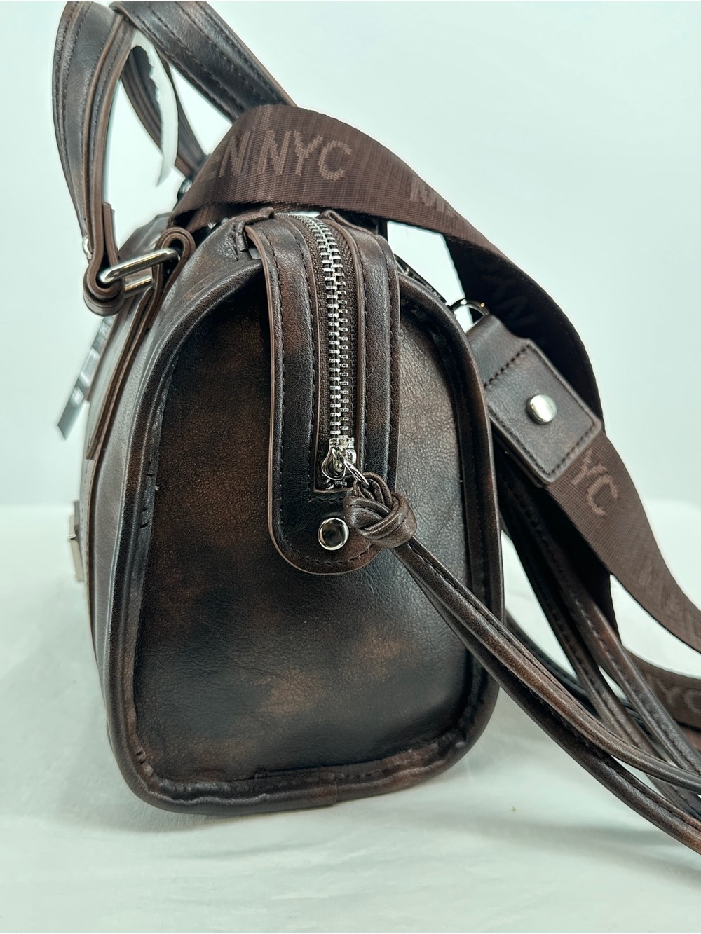Madison NYC Dark Brown Leather Satchel with Dual Handles NWT - Picture 9 of 12
